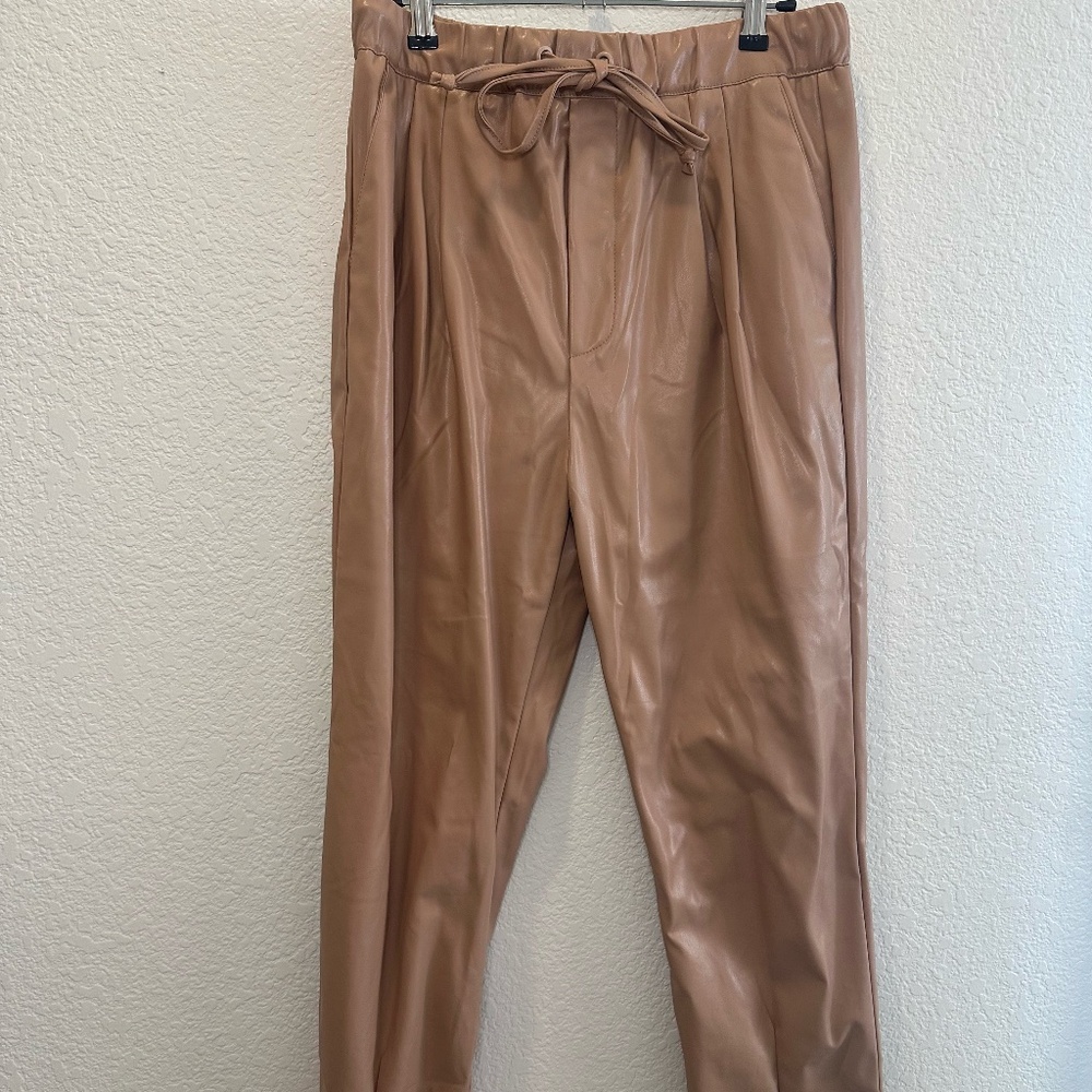 Tan Faux Leather Pants